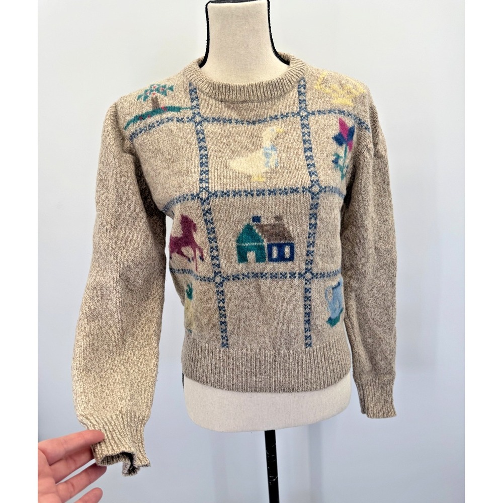 Vintage Woolrich Wool Knit Sweater S Cottagecore Country Duck Horse Barn Apple